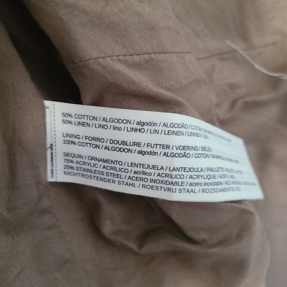 Mango Size XS Tan Beaded Linen Utility Jacket - Picture 6 of 7